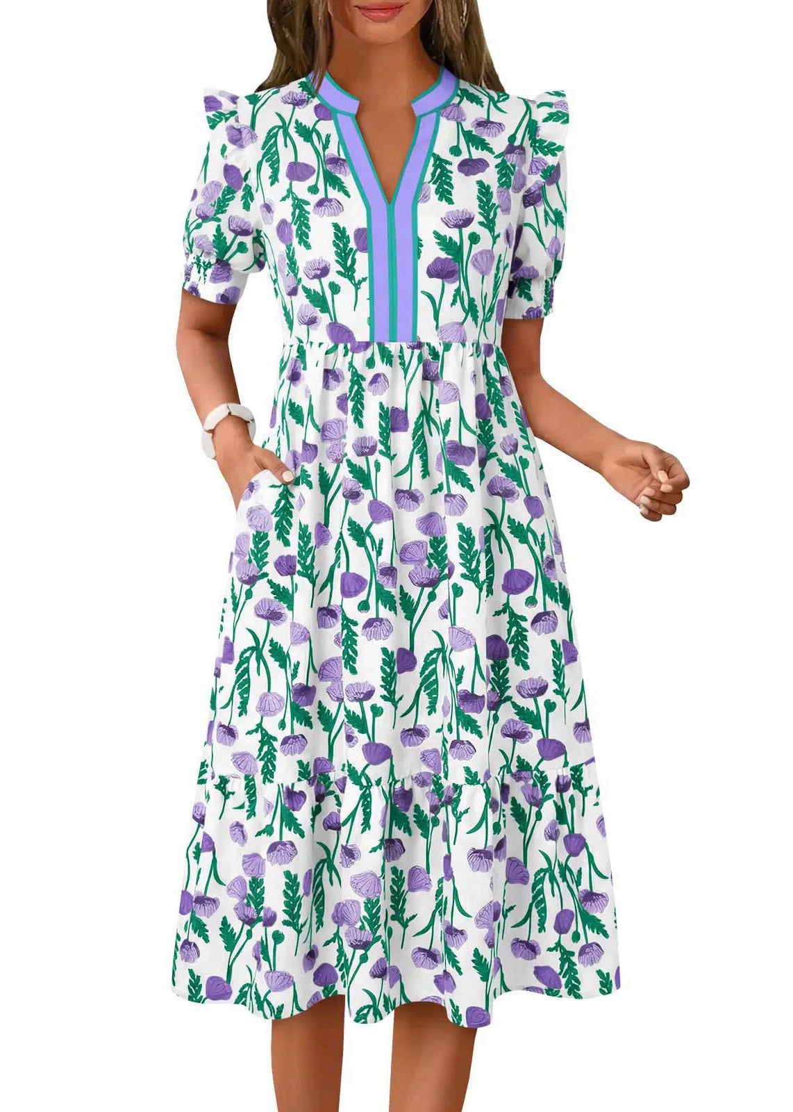 Chic Black Puff Sleeve Ruffled Print Cotton Dress