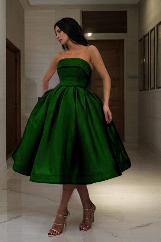 Chic Blue Strapless Sleeveless A Line Short Homecoming Dress With Pleated