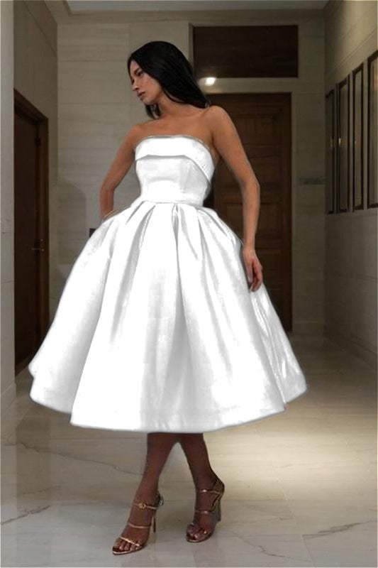 Chic Blue Strapless Sleeveless A Line Short Homecoming Dress With Pleated