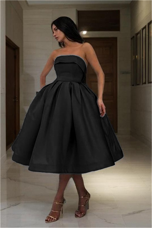 Chic Blue Strapless Sleeveless A Line Short Homecoming Dress With Pleated