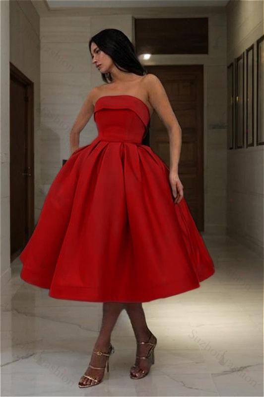 Chic Blue Strapless Sleeveless A Line Short Homecoming Dress With Pleated