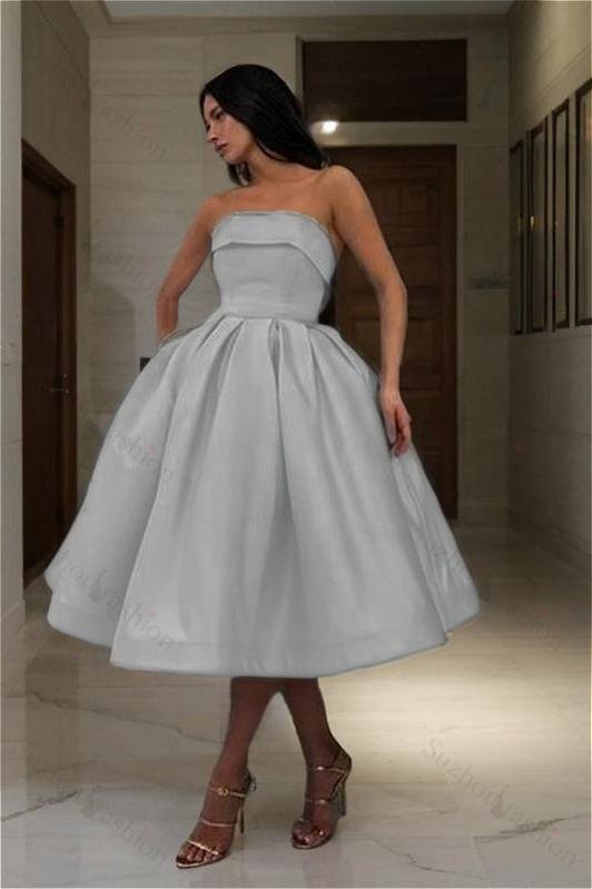 Chic Blue Strapless Sleeveless A Line Short Homecoming Dress With Pleated