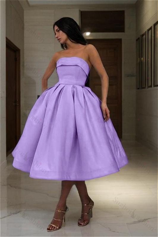 Chic Blue Strapless Sleeveless A Line Short Homecoming Dress With Pleated