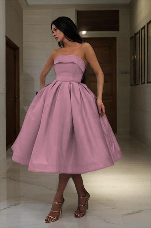 Chic Blue Strapless Sleeveless A Line Short Homecoming Dress With Pleated