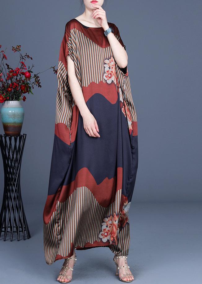Chic Color block Batwing Sleeve Silk Maxi Dresses Summer Spring