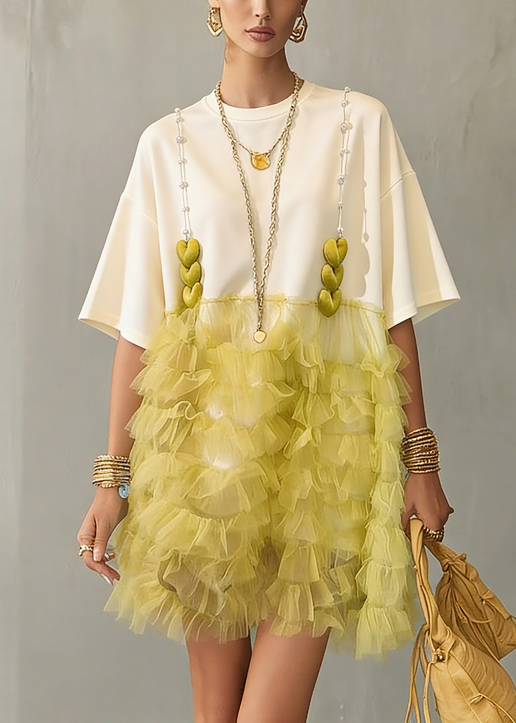 Chic Colorblock Tulle Patchwork Mid Dress Summer