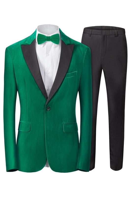 Chic Green Peaked Lapel 2 Piece Velvet Men's Prom Suit