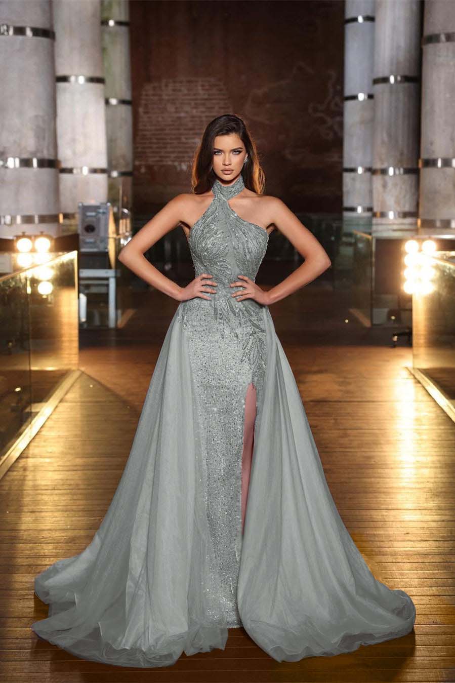 Chic Halter Sequined Sleeveless Evening Dress With Side Split Online