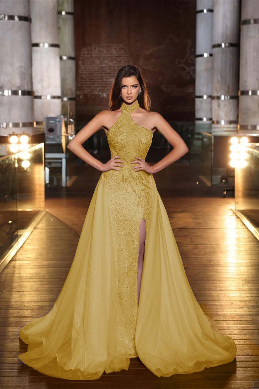 Chic Halter Sequined Sleeveless Evening Dress With Side Split Online