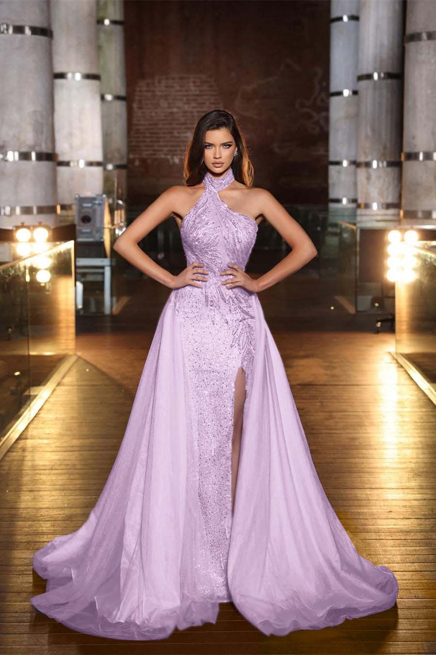 Chic Halter Sequined Sleeveless Evening Dress With Side Split Online