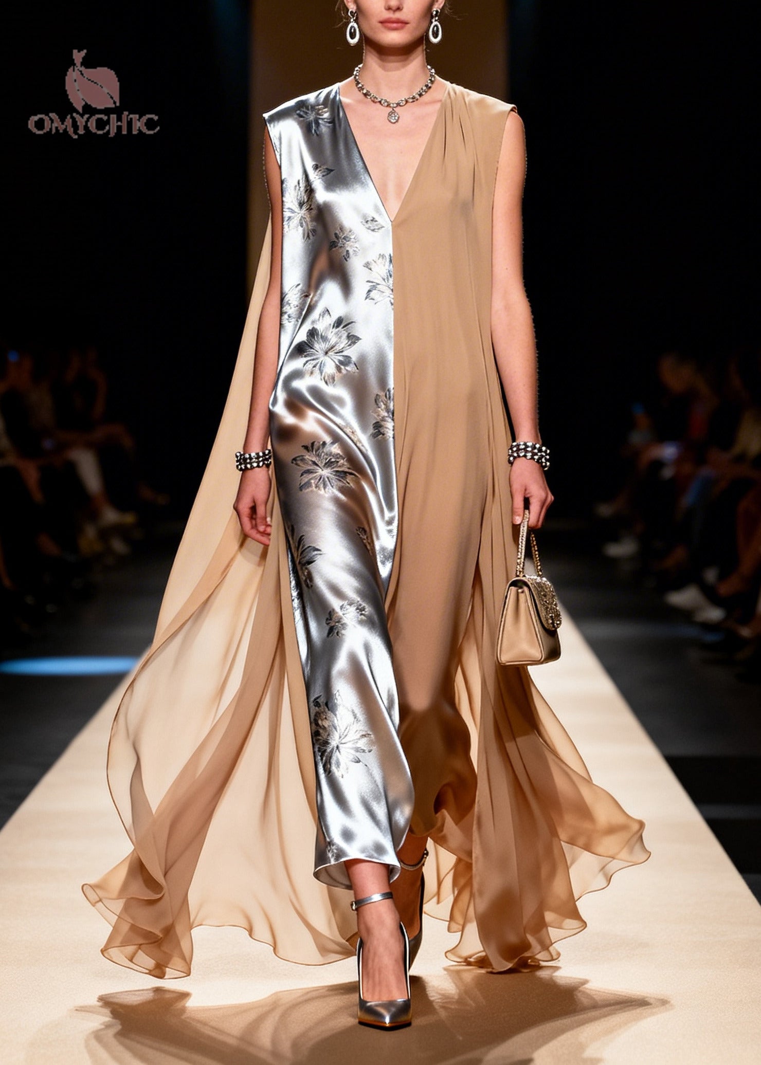 Chic Khaki Asymmetrical Patchwork Chiffon Vacation Dress Sleeveless