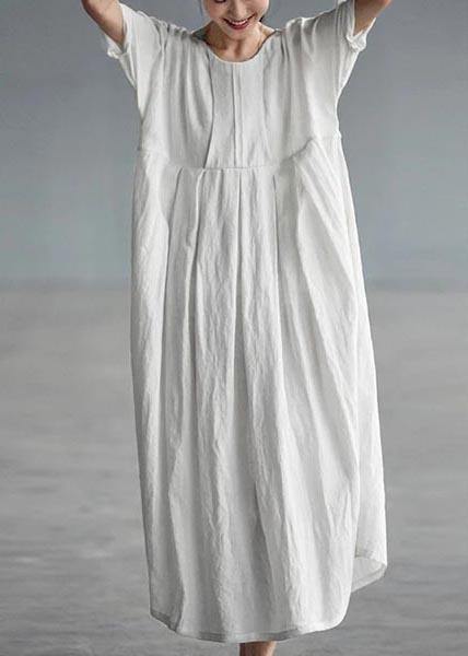 Chic Linen Dresses 18th Century Chinese Style Elegant Pleated Loose Dress