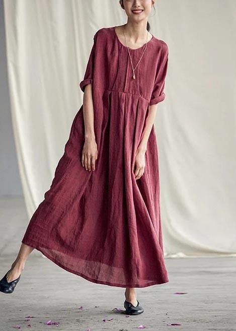 Chic Linen Dresses 18th Century Chinese Style Elegant Pleated Loose Dress