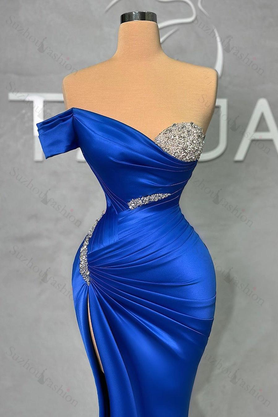 Chic Long Sweetheart Split Mermaid Evening Prom Dresses With Beading