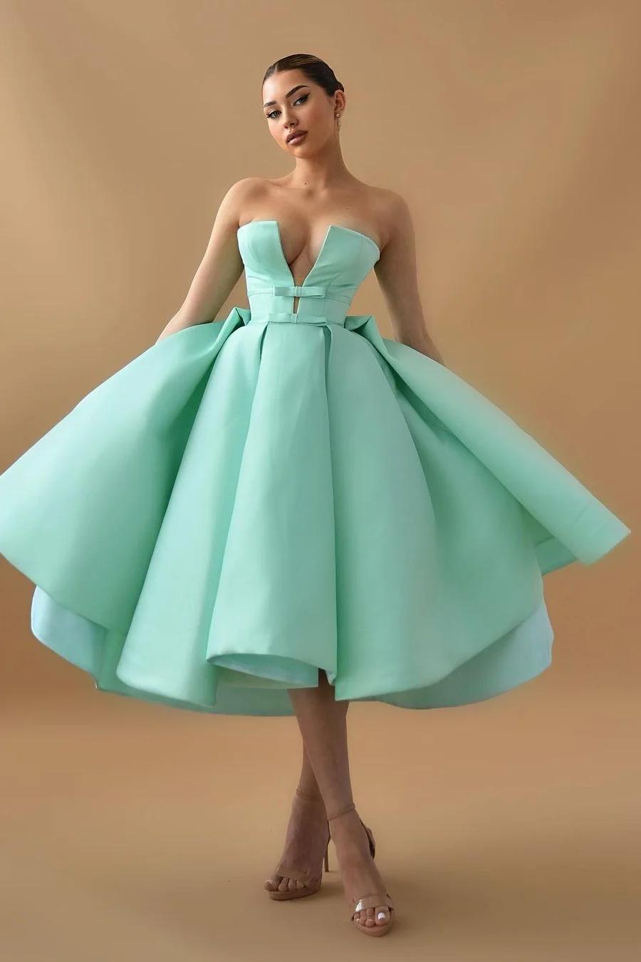 Chic Mint Green Strapless Sleeveless A Line Homecoming Dress With Ruffles