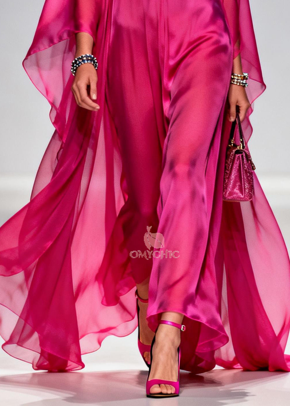 Chic Rose Oversized Exra Large Hem Chiffon Maxi Dress Summer