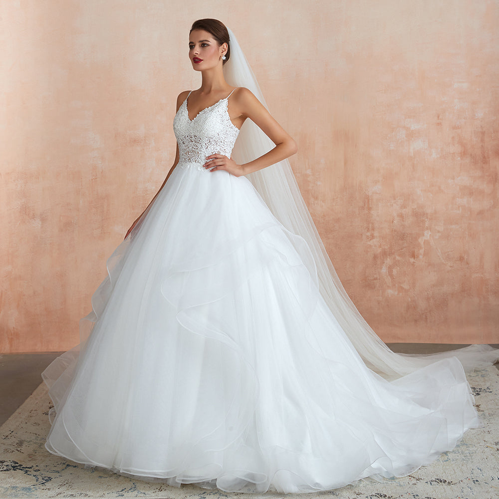 Chic Spaghetti Straps Lace Wedding Dress with See Through Bodice