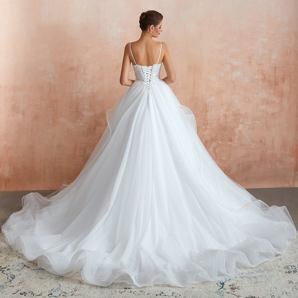 Chic Spaghetti Straps Lace Wedding Dress with See Through Bodice