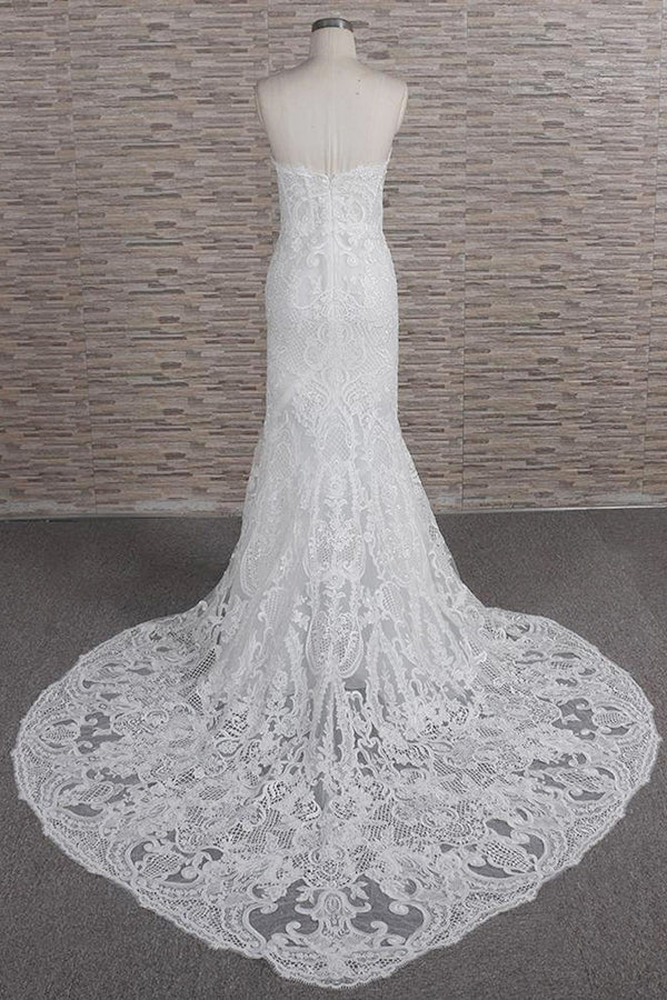 Chic Sweetheart Mermaid Lace Beach Wedding Dress | White Sleeveless Bridal Gowns With Appliques