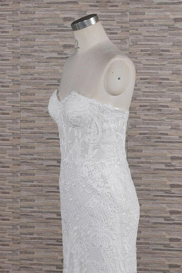 Chic Sweetheart Mermaid Lace Beach Wedding Dress | White Sleeveless Bridal Gowns With Appliques