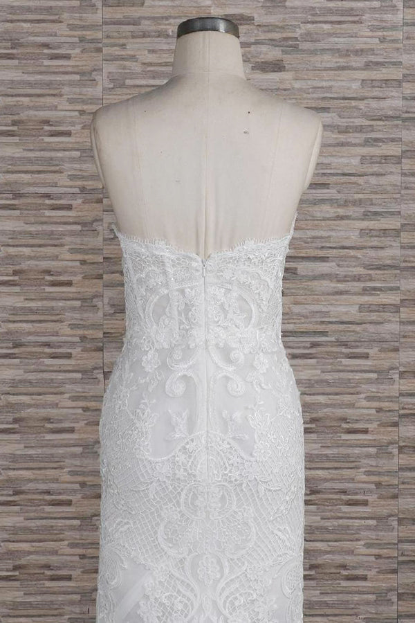Chic Sweetheart Mermaid Lace Beach Wedding Dress | White Sleeveless Bridal Gowns With Appliques