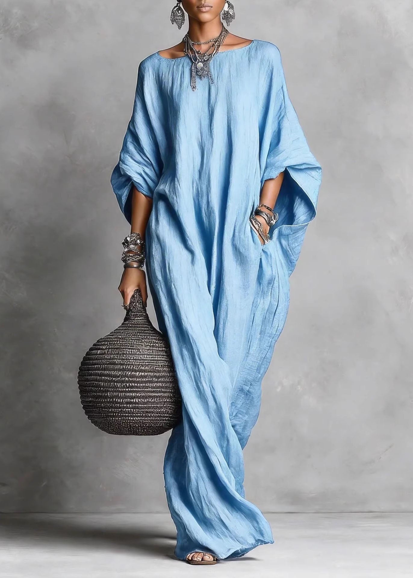 Chic White Slash Neck Pockets Cotton Long Dress Summer