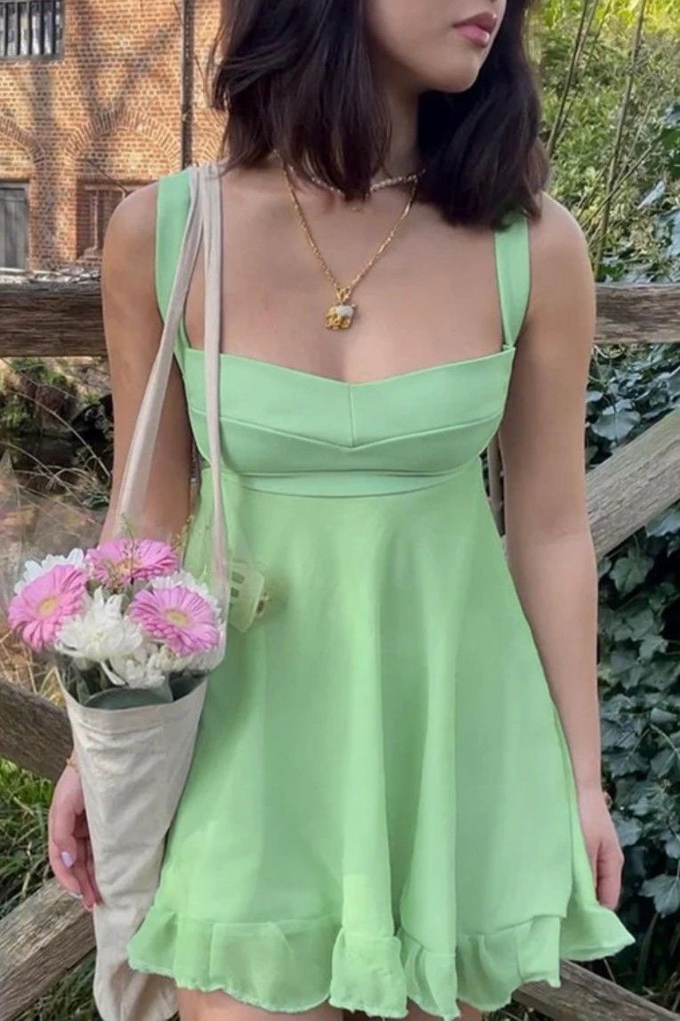 Chic A Line Sweetheart Light Green Short Homecoming Dress with Ruffles