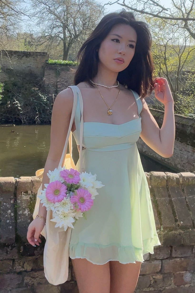Chic A Line Sweetheart Light Green Short Homecoming Dress with Ruffles