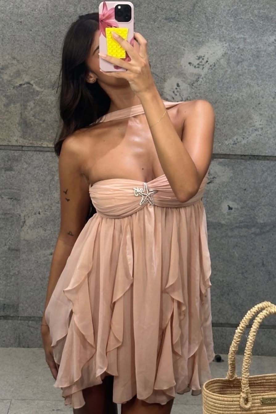 Chic A Line Sweetheart Pink Short Party Dress with Ruffles - VelvetHem