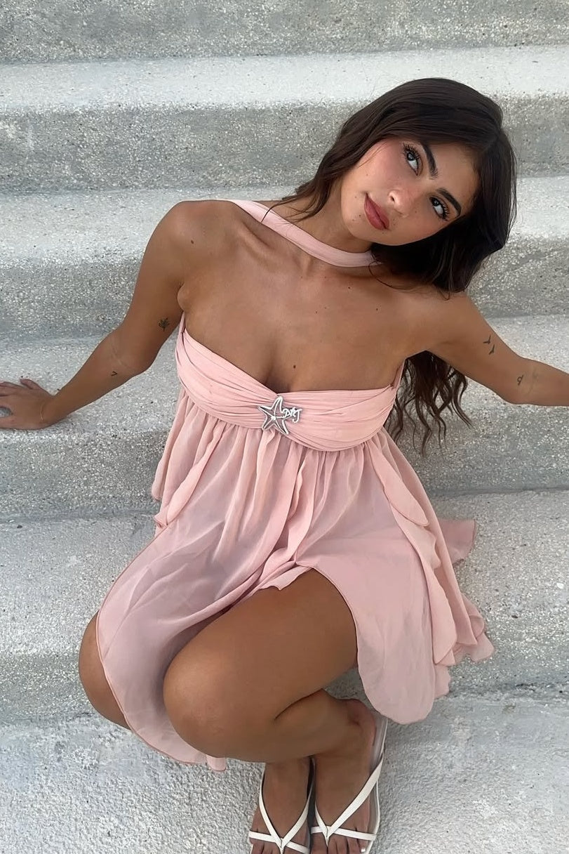 Chic A Line Sweetheart Pink Short Party Dress with Ruffles - View 5 | VelvetHem