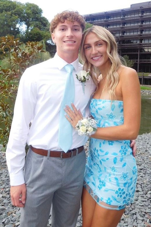 Chic Bodycon Strapless Blue Short Homecoming Dress with Embroidery