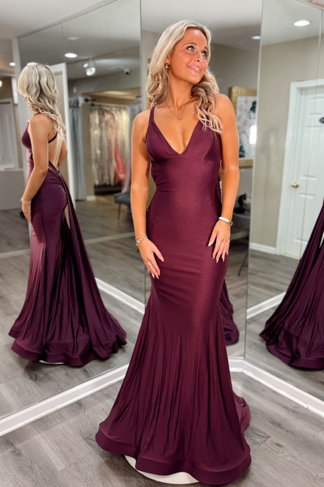 Chic Mermaid Halter Neck Brown Long Prom Dress with Train