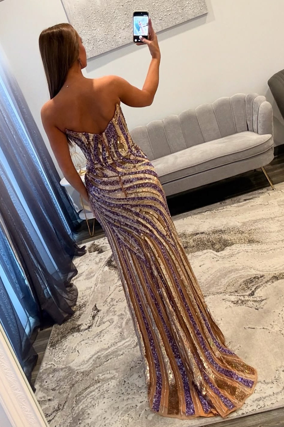 Chic Mermaid Sweetheart Gold Sequins Long Prom Dress with Split Front