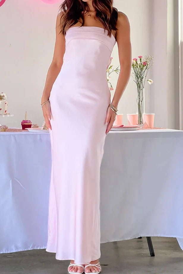 Chic Sheath Strapless Pink Long Party Dress with Ruched Open Back - VelvetHem