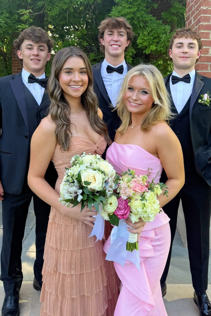 Chic Sheath Strapless Pink Long Prom Dress with Ruched