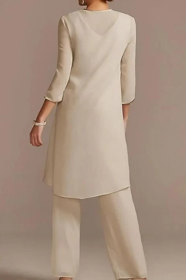 Chiffon Mother of the Bride Pantsuit 3/4 Sleeve Wedding Guest Pantsuit with Appliques