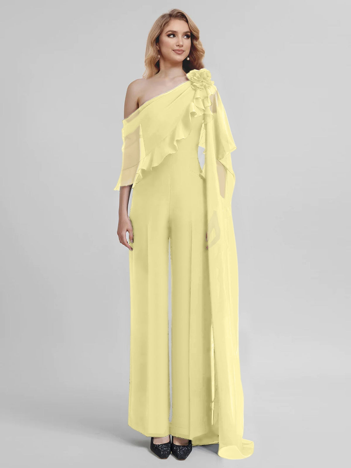 Chiffon One Shoulder Jumpsuits with Half Sleeves for the Mother of the Bride
