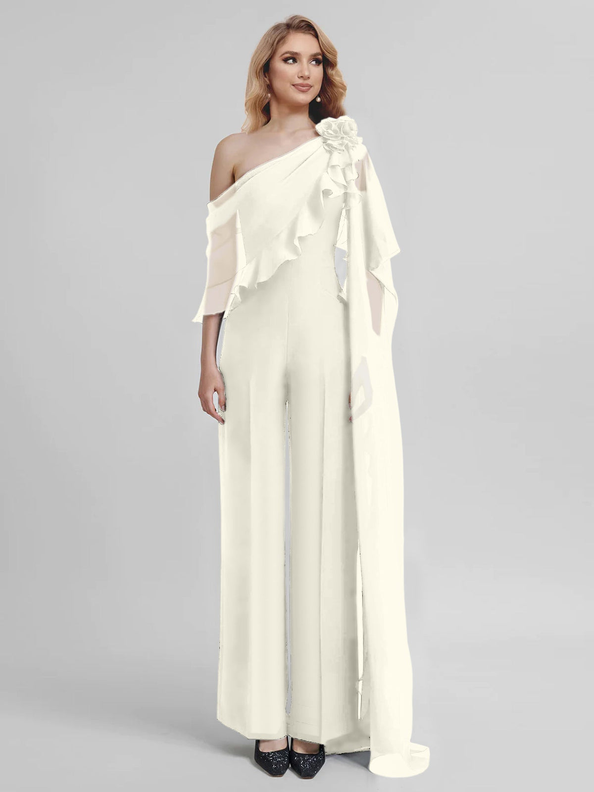 Chiffon One Shoulder Jumpsuits with Half Sleeves for the Mother of the Bride