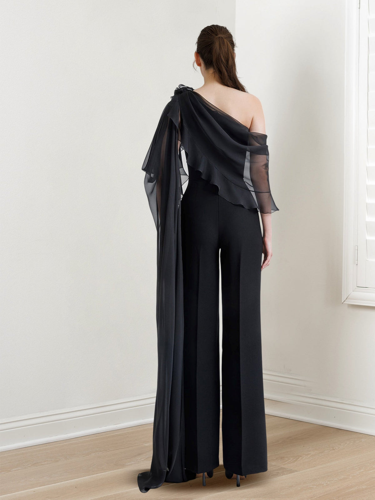 Chiffon One Shoulder Jumpsuits with Half Sleeves for the Mother of the Bride