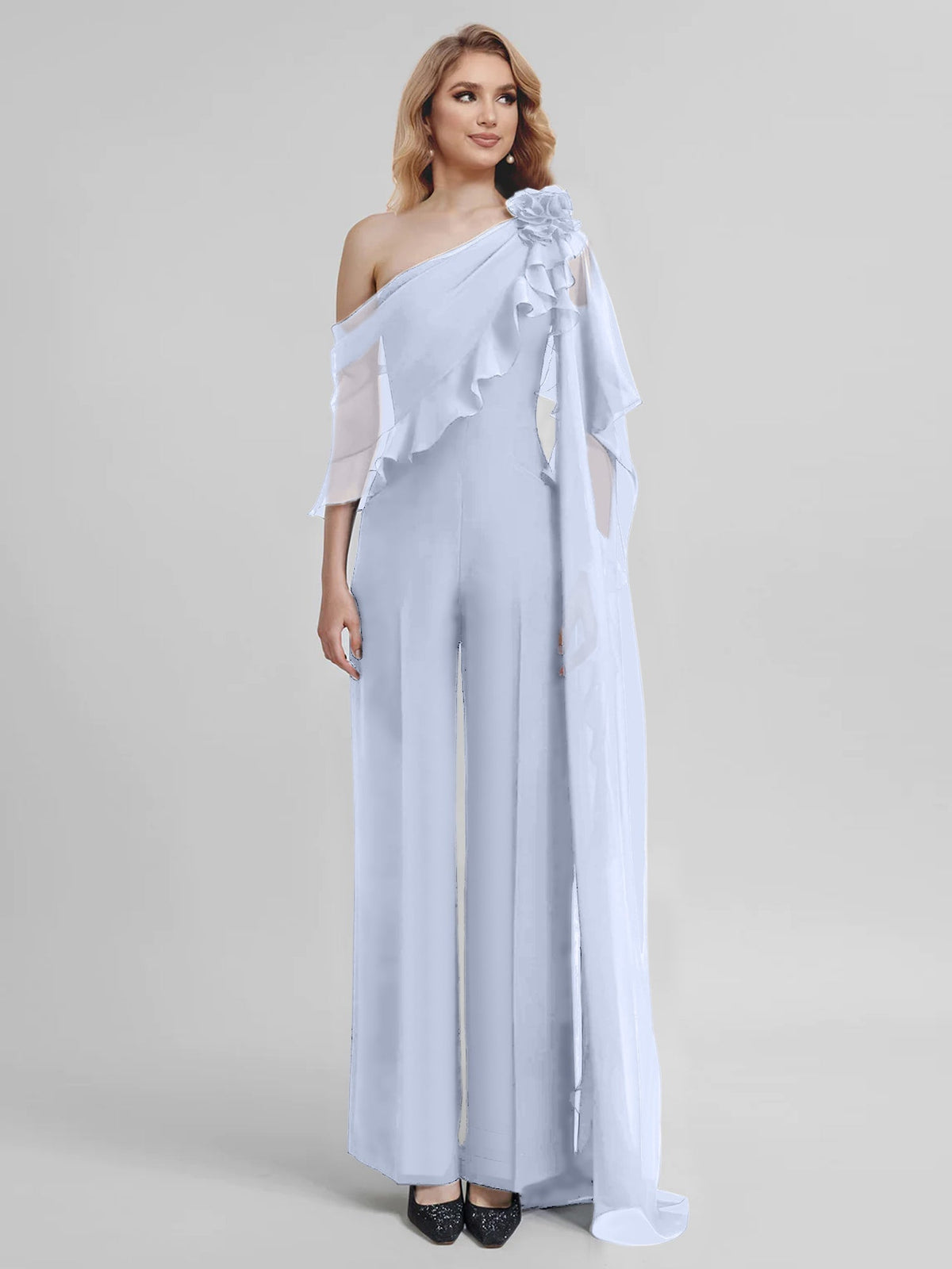 Chiffon One Shoulder Jumpsuits with Half Sleeves for the Mother of the Bride