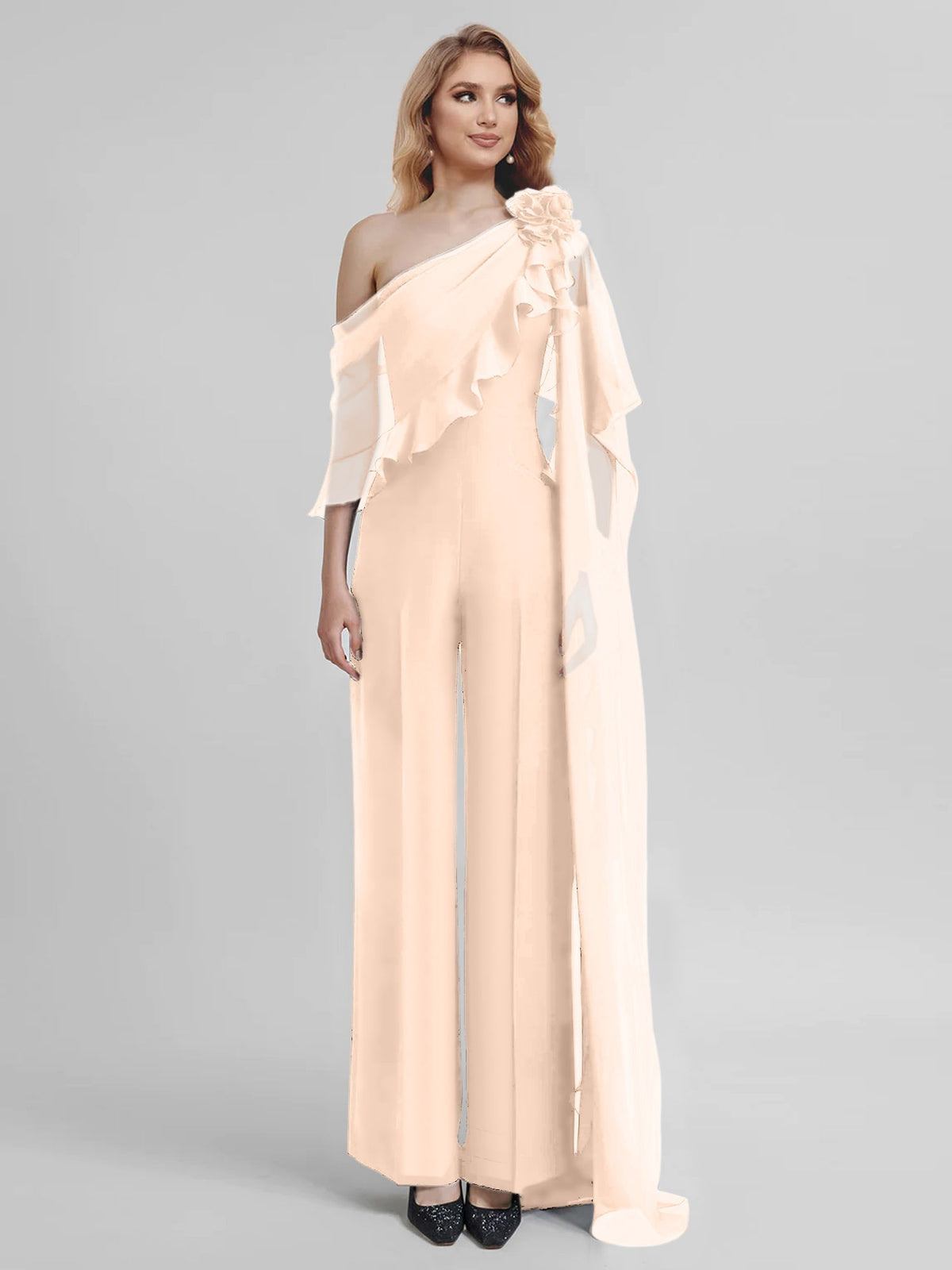 Chiffon One Shoulder Jumpsuits with Half Sleeves for the Mother of the Bride