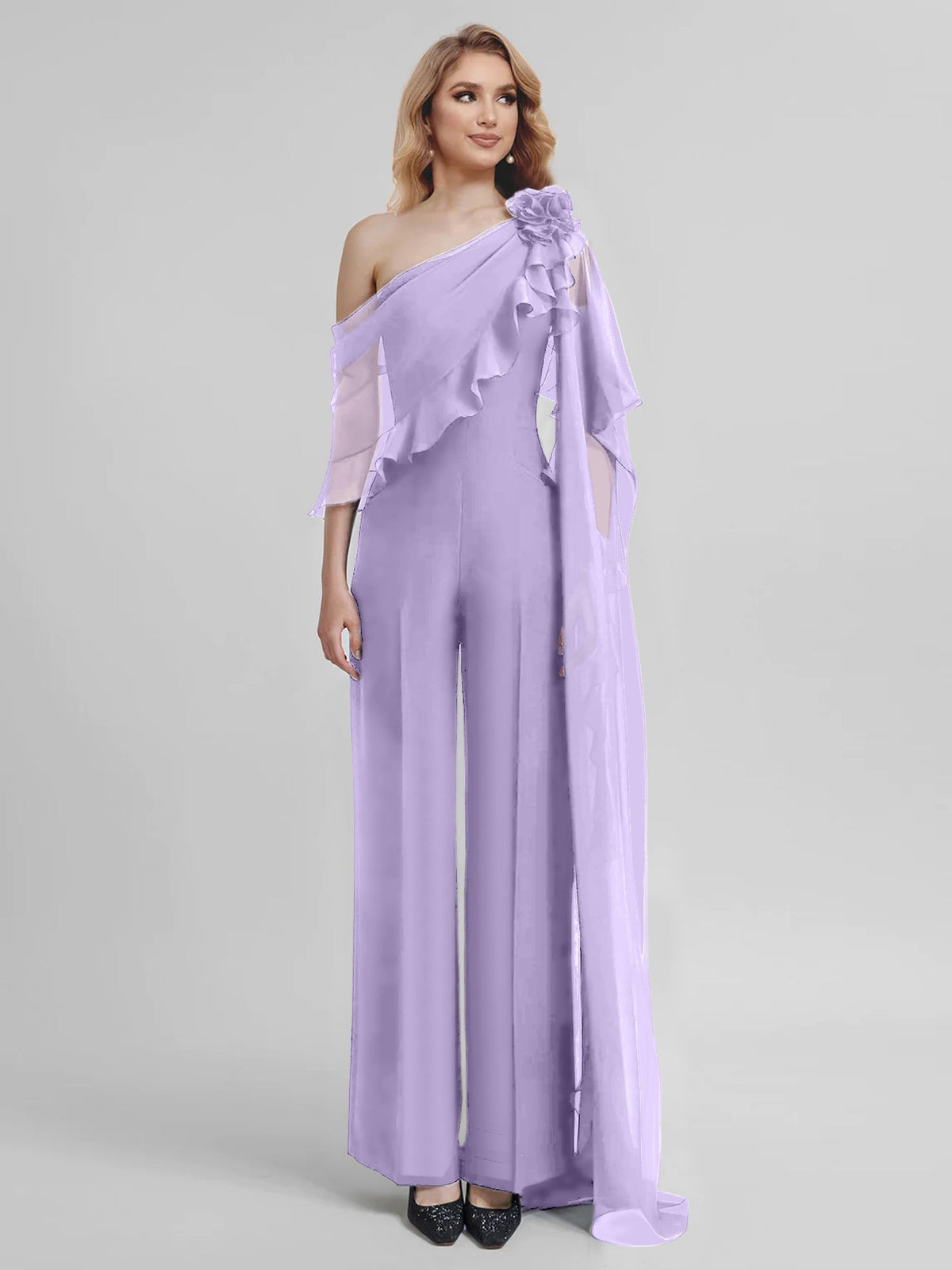 Chiffon One Shoulder Jumpsuits with Half Sleeves for the Mother of the Bride
