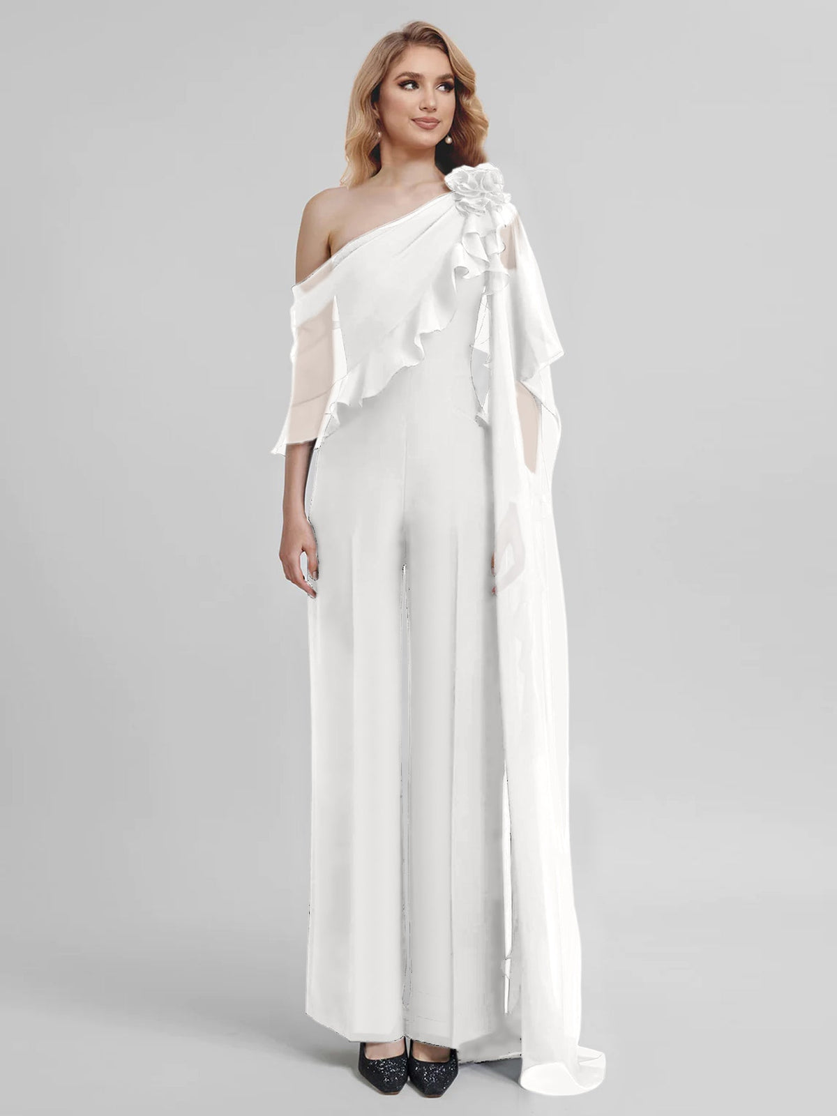 Chiffon One Shoulder Jumpsuits with Half Sleeves for the Mother of the Bride