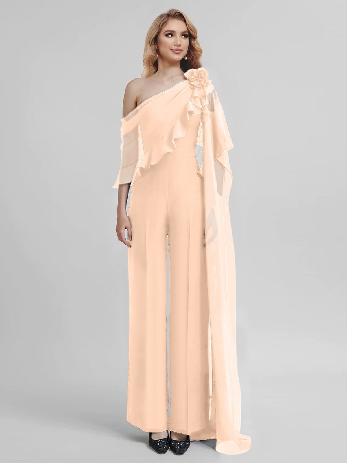 Chiffon One Shoulder Jumpsuits with Half Sleeves for the Mother of the Bride