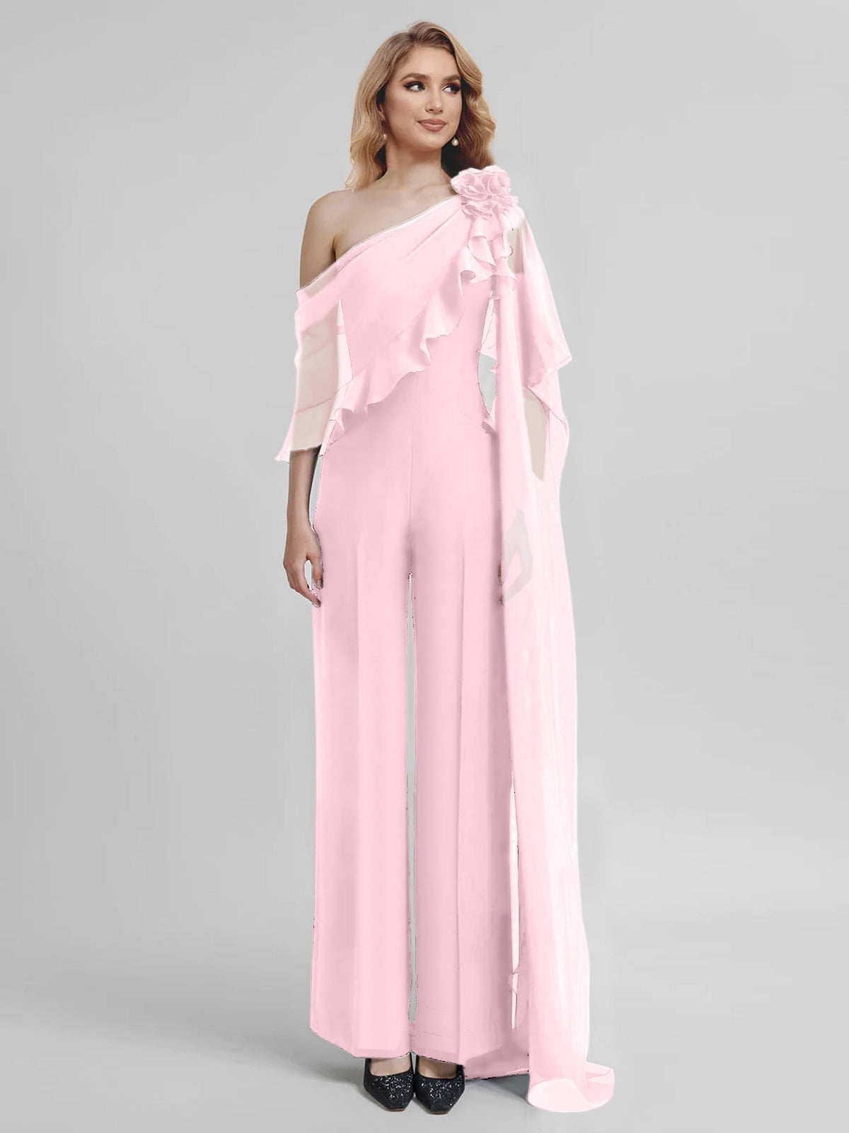 Chiffon One Shoulder Jumpsuits with Half Sleeves for the Mother of the Bride