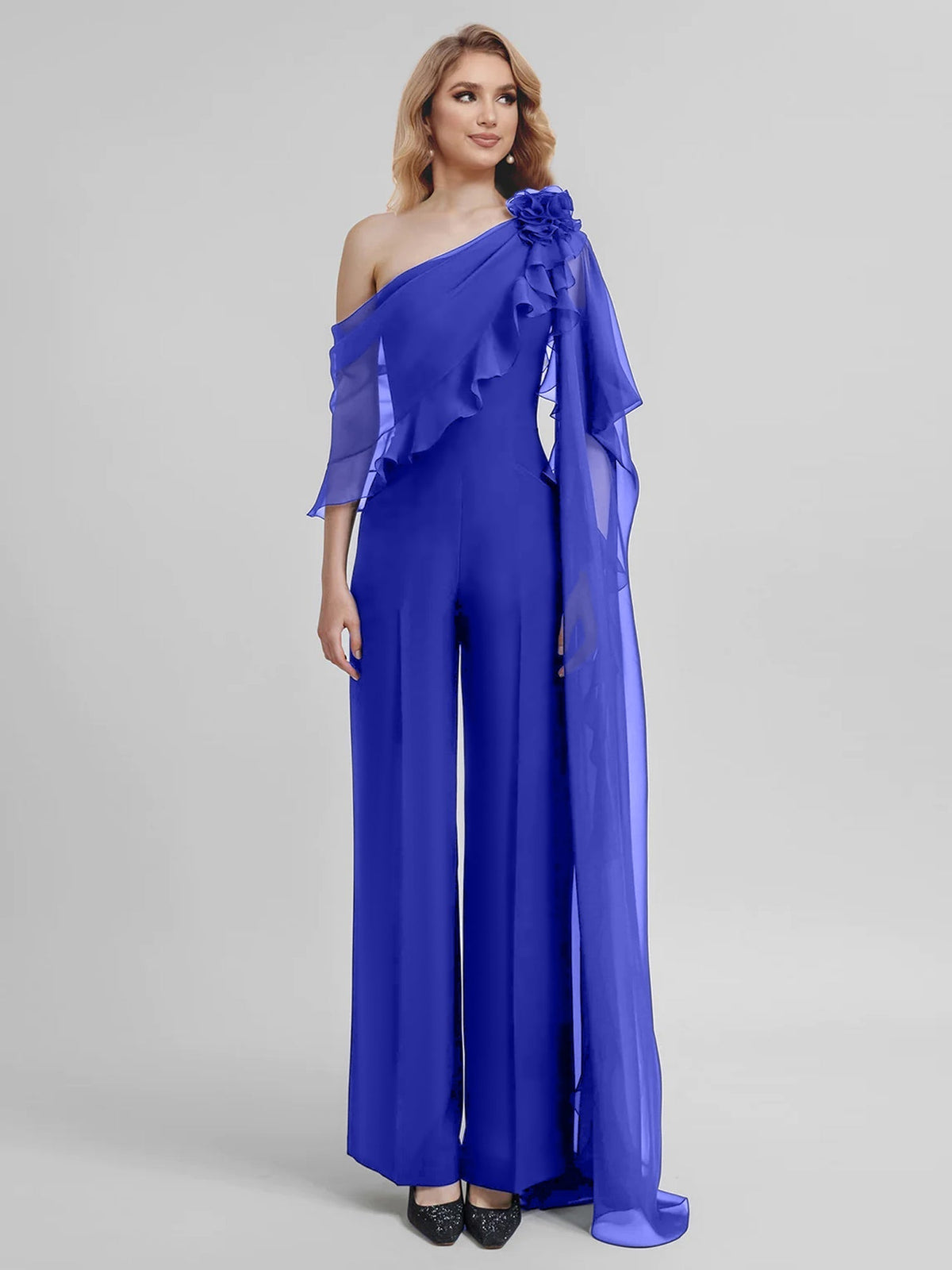 Chiffon One Shoulder Jumpsuits with Half Sleeves for the Mother of the Bride