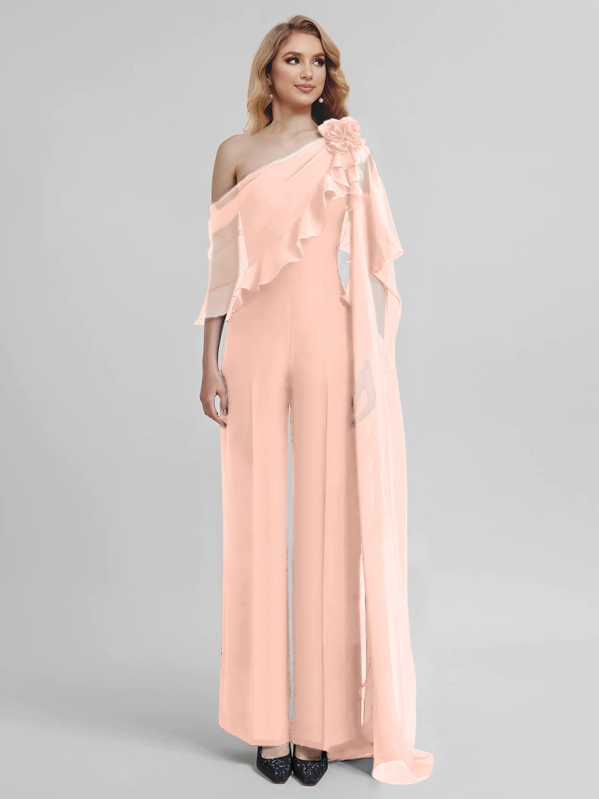 Chiffon One Shoulder Jumpsuits with Half Sleeves for the Mother of the Bride