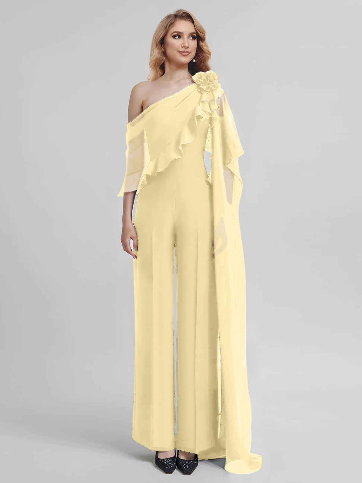 Chiffon One Shoulder Jumpsuits with Half Sleeves for the Mother of the Bride