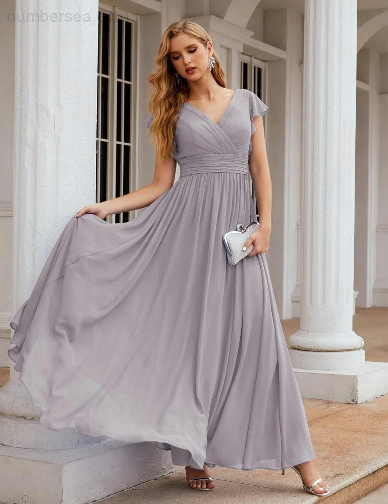 ZapDress V-Neck Bridesmaid Dress Floor Length Backless Formal Evening Dress 28024 (ZD17052)
