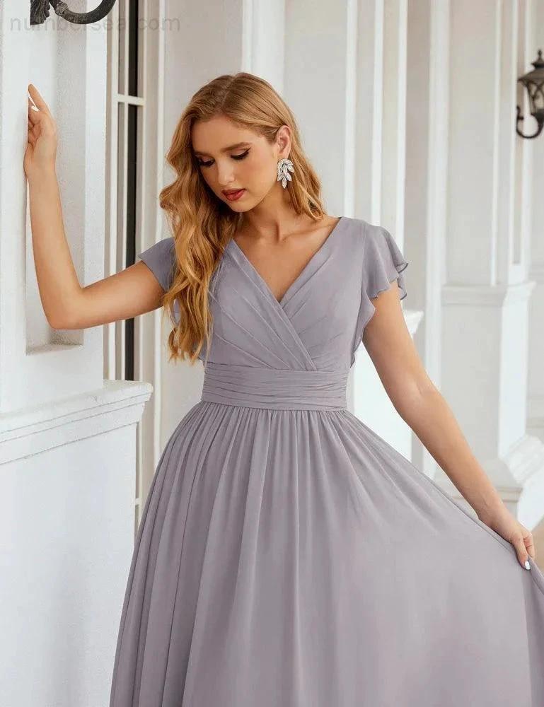 ZapDress V-Neck Bridesmaid Dress Floor Length Backless Formal Evening Dress 28024 (ZD17052)